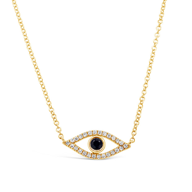 Yellow Gold Sapphire and Diamond Evil Eye Necklace