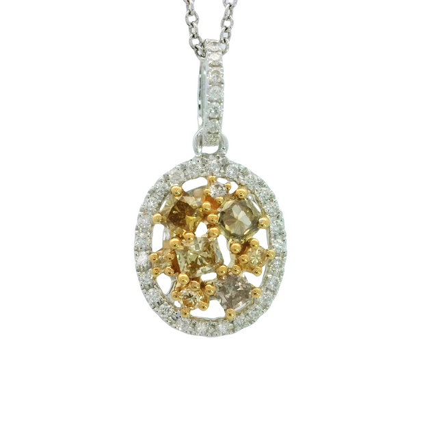 White and Yellow Gold Fancy Color Diamond Pendant