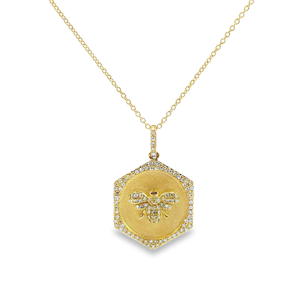 Yellow Gold Pave Diamond Bumble Bee Pendant