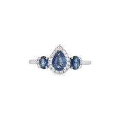 LeVian White Gold Sapphire and Diamond Three Stone Halo Ring