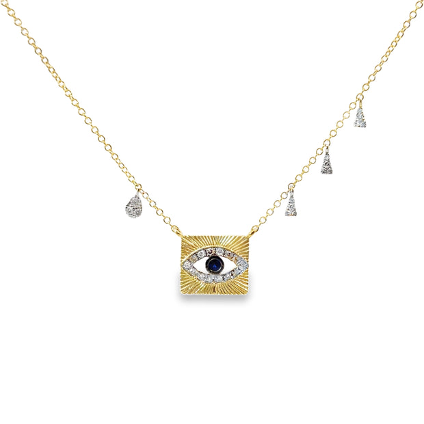 Meria T Yellow Gold Sapphire and Diamond Evil Eye Fashion Necklace