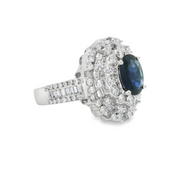 White Gold Sapphire and Diamond Triple Halo Ring