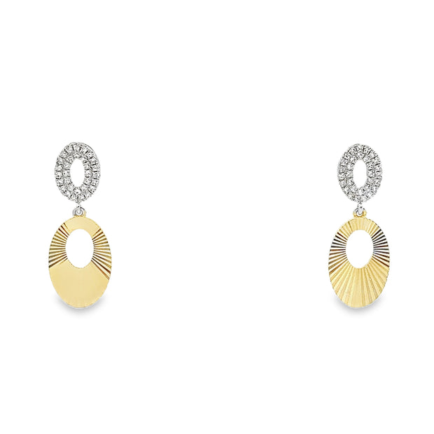 Shy Creation Yellow and White Gold Diamond Dangle Earrings