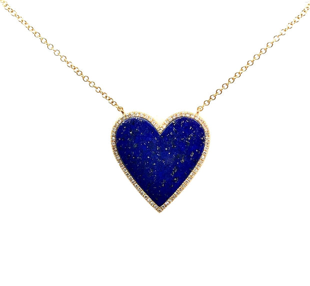 Yellow Gold Lapis and Diamond Heart Necklace