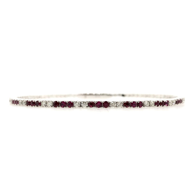 White Gold Ruby and Diamond Bangle Bracelet