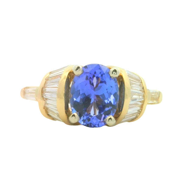 Yellow Gold Tanzanite and Diamond Fashion Ring