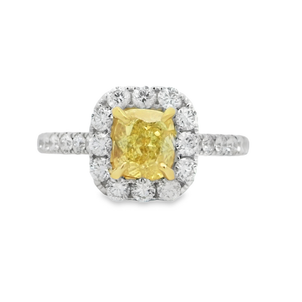 White/Yellow Gold Fancy Yellow Diamond Halo Ring