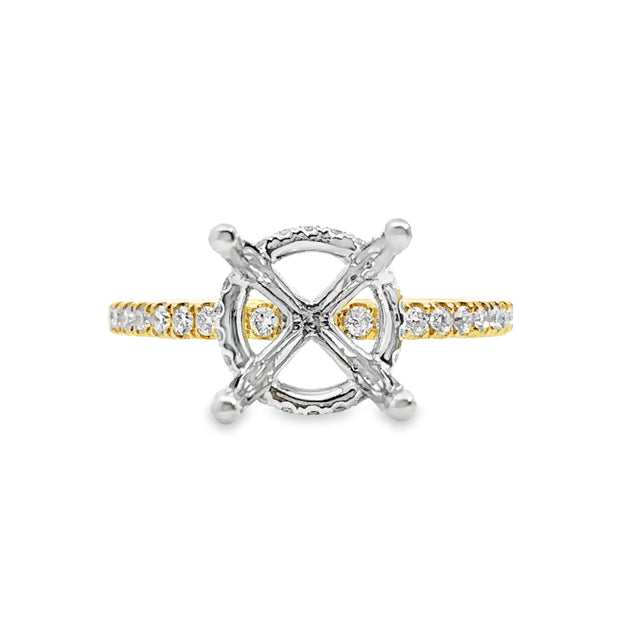 Yellow and White Gold Halo Engagement Ring