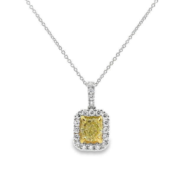 White Gold Fancy Yellow Diamond Halo Pendant