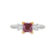 White and Yellow Gold Pink Sapphire and Diamond Three Stone Ring