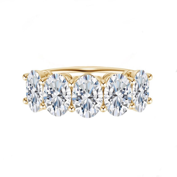 Lab Grown Yellow Gold Five Stone Oval Shape Diamond Band