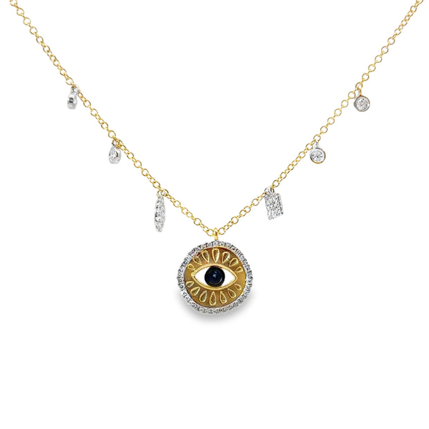 Meria T Yellow Gold Sapphire and Diamond Evil Eye Fashion Necklace