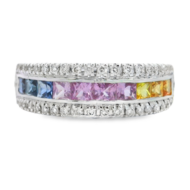 White Gold Multi-Color Sapphire & Diamond Ring