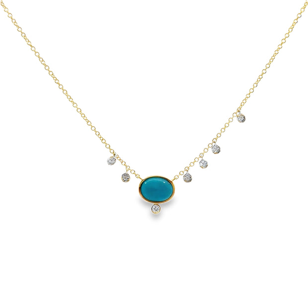 Meira T Yellow Gold Diamond and Turquoise Fashion Necklace