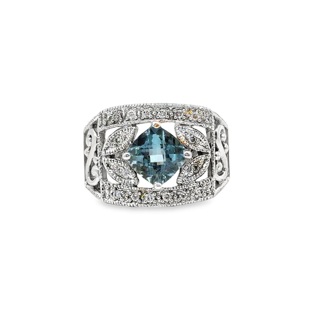 White Gold Blue Topaz and Diamond Ring