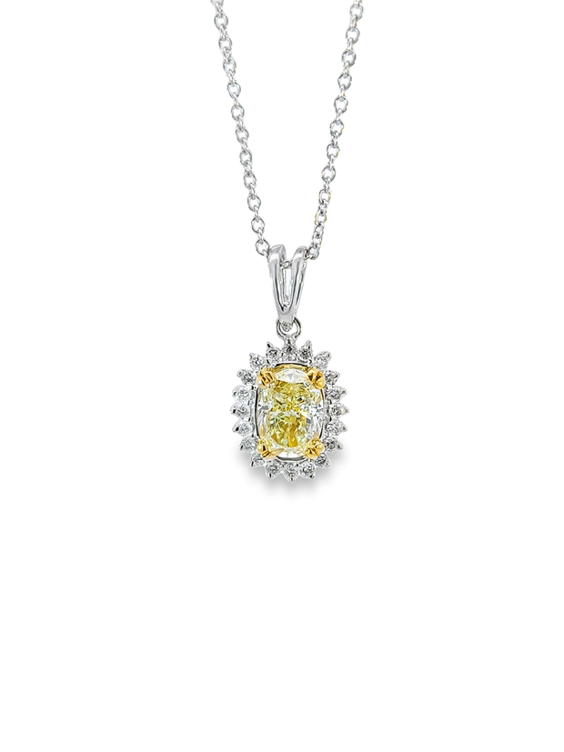 White/Yellow Gold Fancy Yellow Diamond Halo Pendant