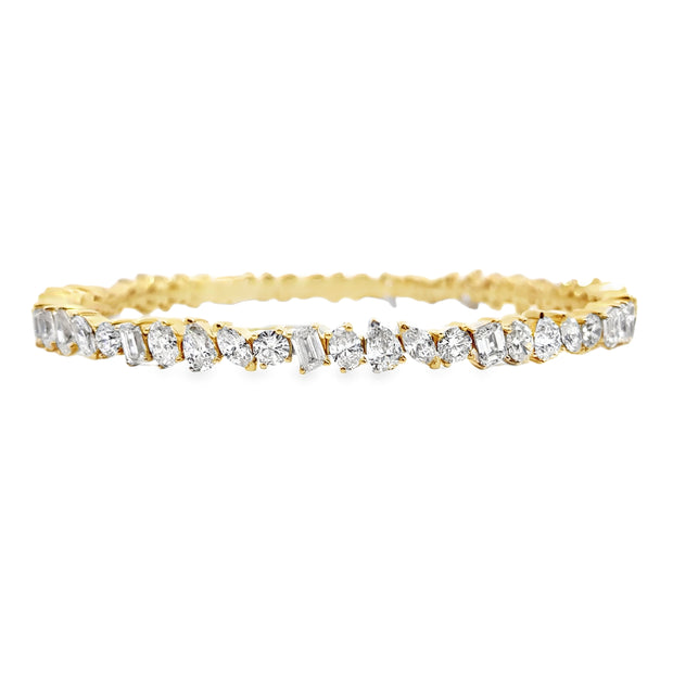 Yellow Gold Multi-Shape Diamond Bangle Bracelet