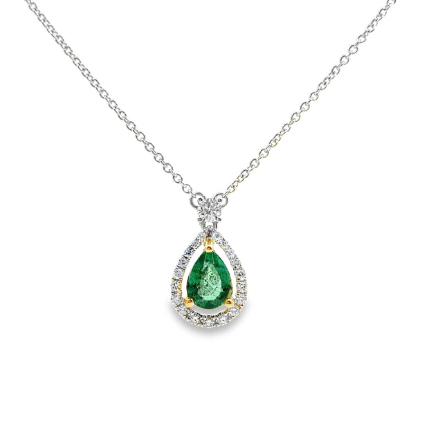 White Gold Emerald and Diamond Fashion Pendant