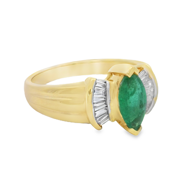 Yellow Gold Emerald and Diamond Ring