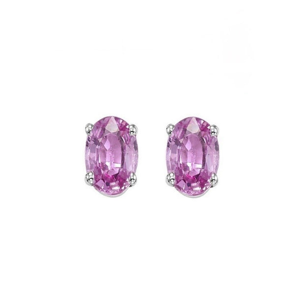 White Gold Oval Pink Sapphire Solitaire Earrings