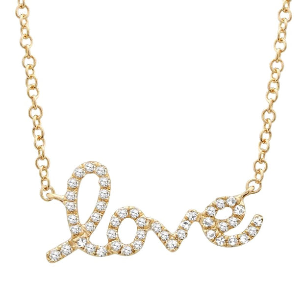 Yellow Gold Diamond "Love" Fashion Necklace