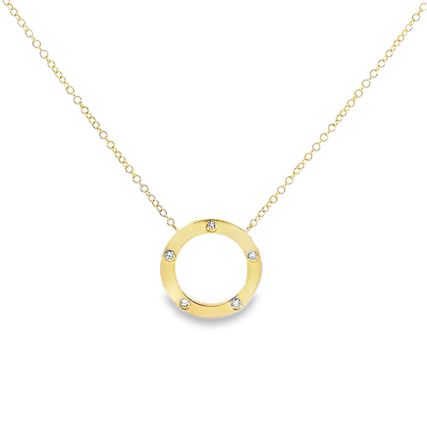 Shy Creation Yellow Gold Diamond Circle Necklace