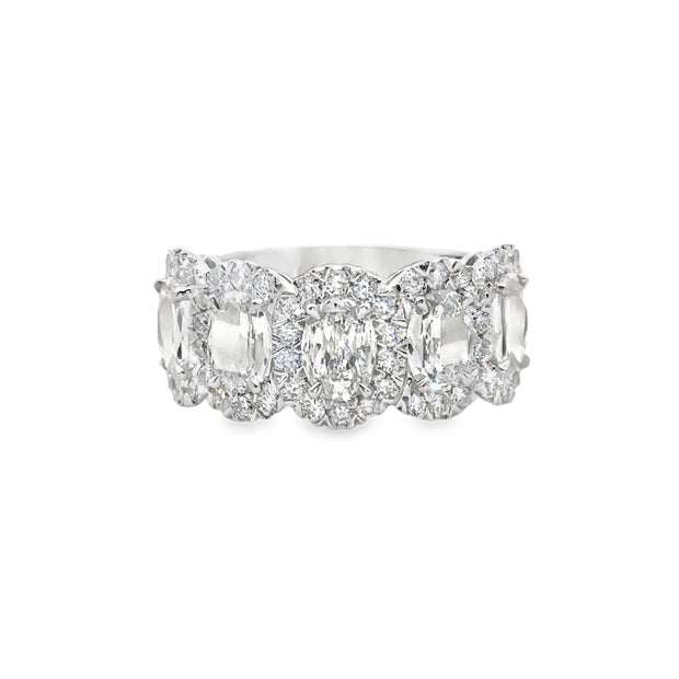 Lab Grown White Gold Oval Diamond Halo Five Stone Band