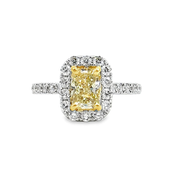 White Gold Fancy Yellow Diamond Halo Ring