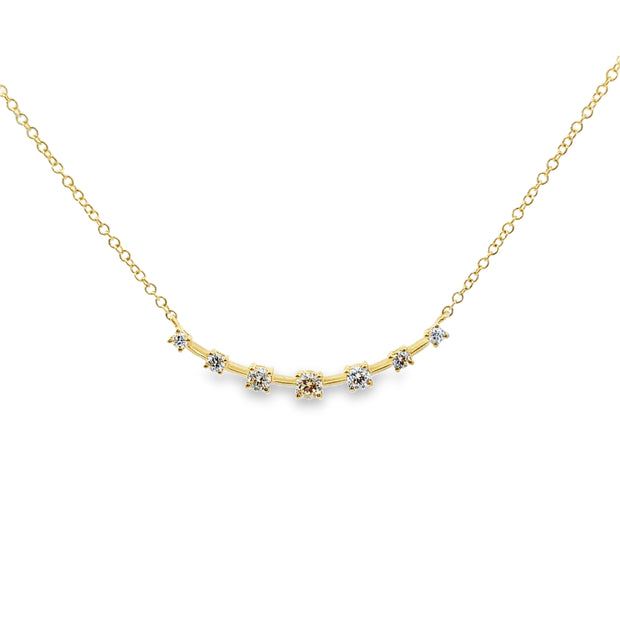 Yellow Gold Curved Bar Diamond Necklace