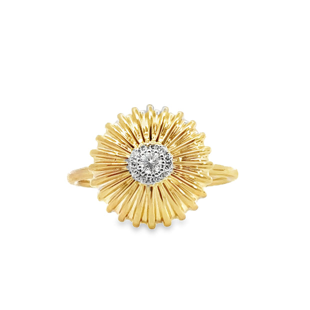 Shy Creation Yellow Gold Diamond Flower Fashion Ring