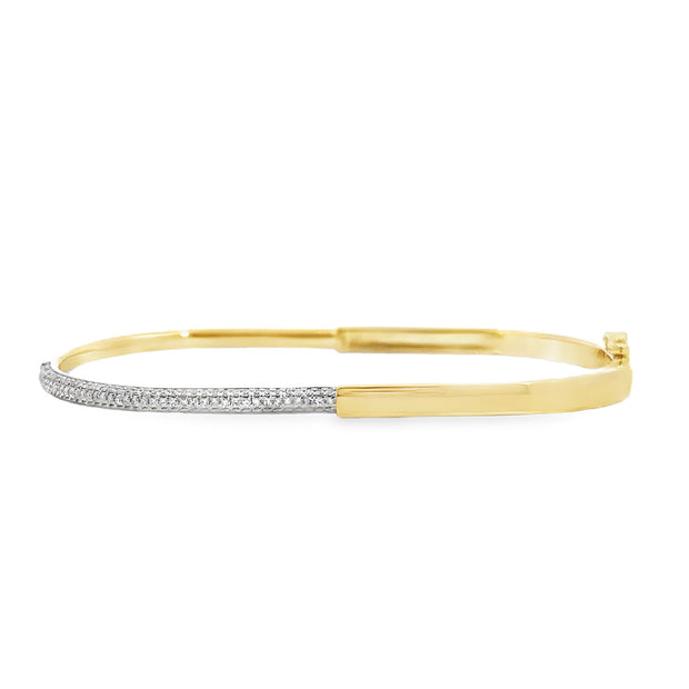 Yellow and White Gold Pave Diamond Bangle Bracelet