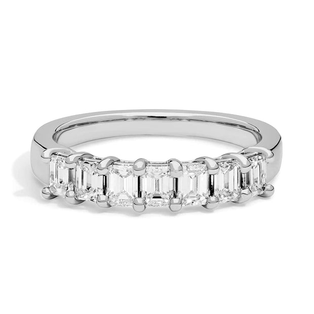 Lab Grown Platinum Seven Stone Emerald Cut Diamond Band