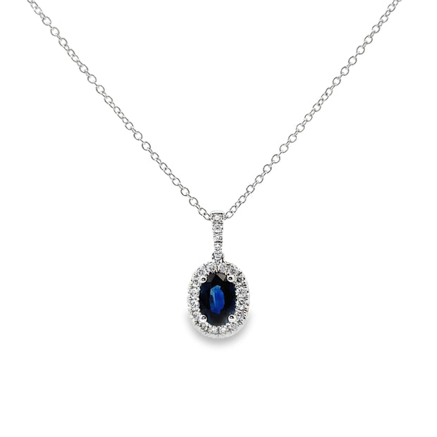 White Gold Sapphire and Diamond Halo Pendant