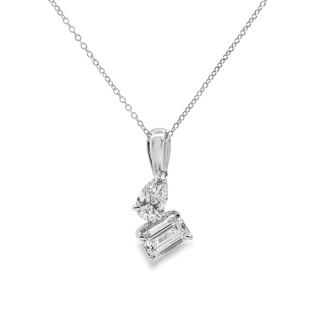 Lab Grown White Gold Dual Stone Diamond Pendant