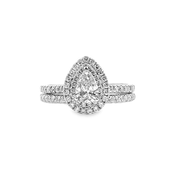 Lab Grown White Gold Diamond Halo Engagement Set