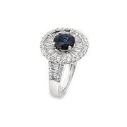 White Gold Sapphire and Diamond Halo Fashion Ring