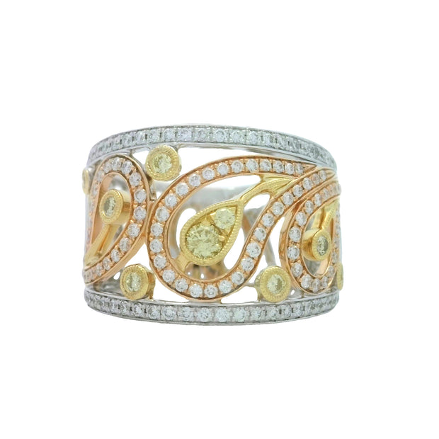 Simon G. Tri-Color Gold White and Yellow Diamond Fashion Band