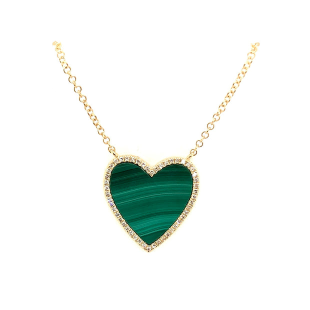 Yellow Gold Malachite and Diamond Heart Neckalce