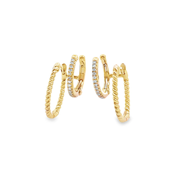 Shy Creation Yellow Gold Double Hoop Diamond Huggie Earrings