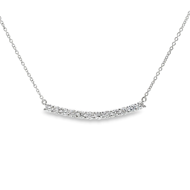 White Gold Curved Diamond Bar Necklace