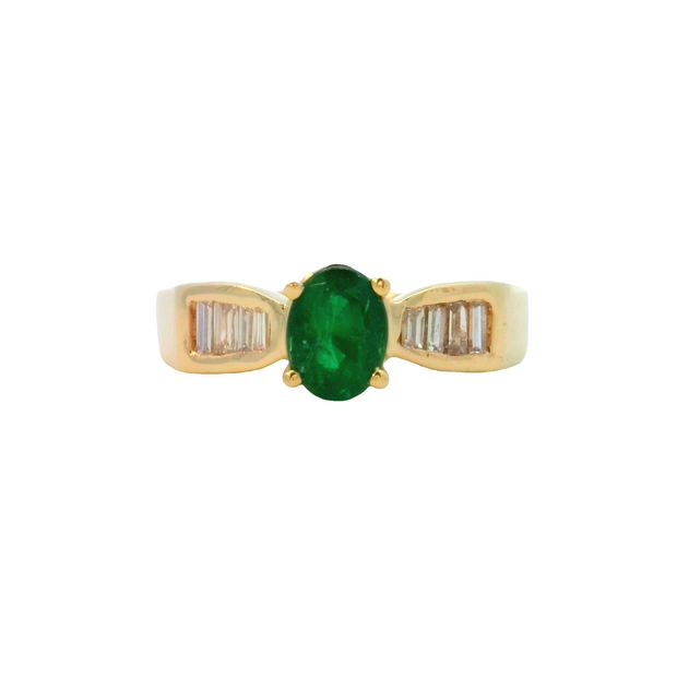 Yellow Gold Emerald and Diamond Ring