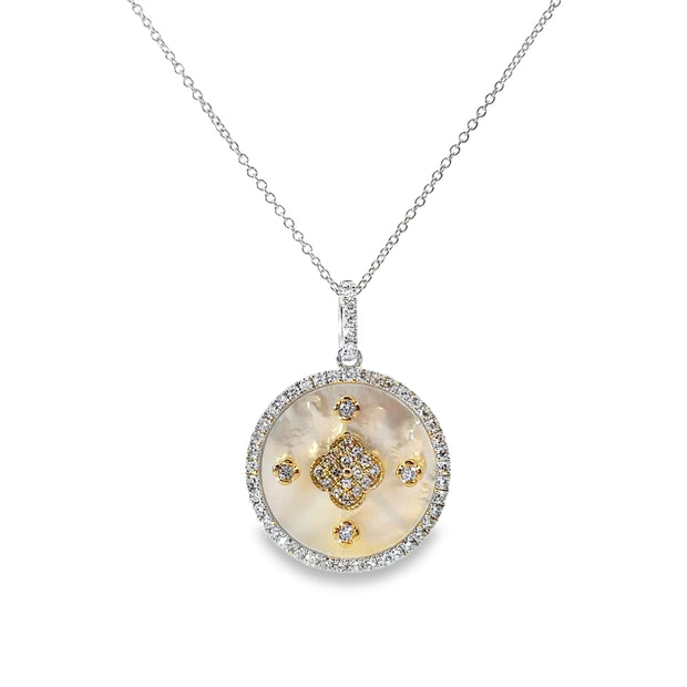 White Gold Mother of Pearl and Diamond Fashion Pendant