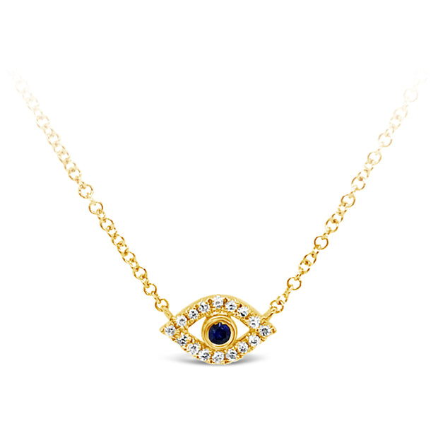 Yellow Gold Sapphire and Diamond Evil Eye Necklace