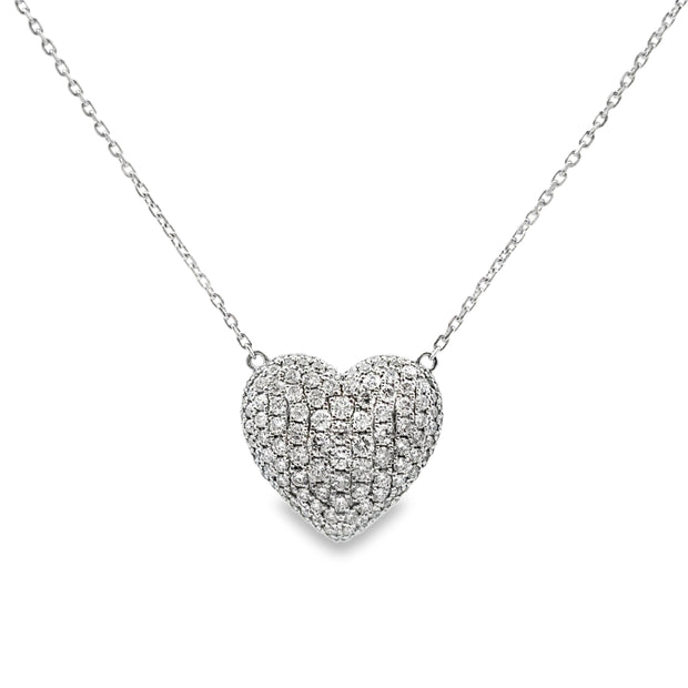 White Gold Pave Diamond Heart Necklace