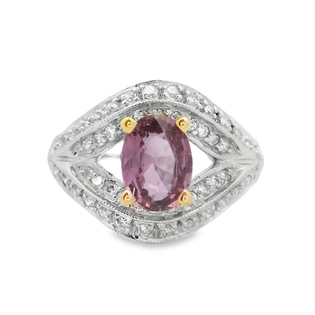 White Gold Pink Sapphire & Diamond Ring