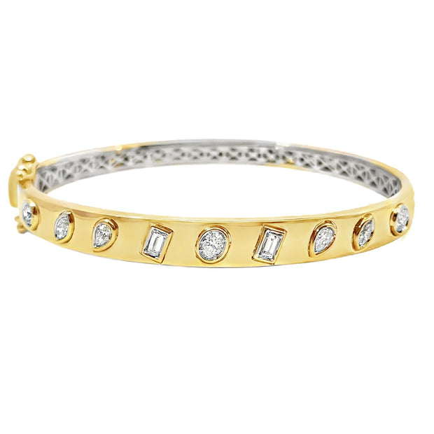 Yellow Gold Multi-Shape Diamond Bangle Bracelet