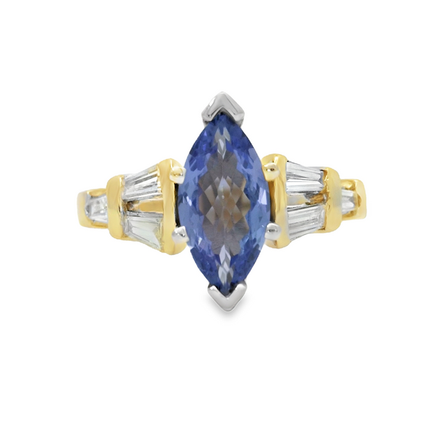 Yellow Gold Tanzanite and Diamond Ring