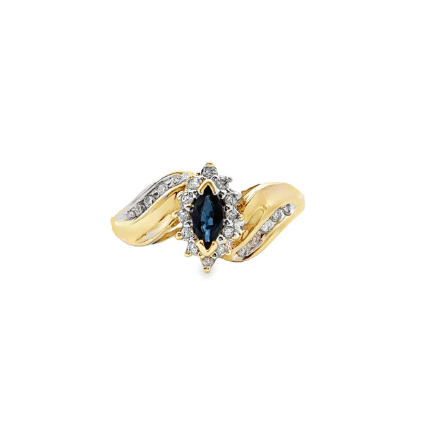 Yellow Gold Sapphire and Diamond Halo Fashion Ring