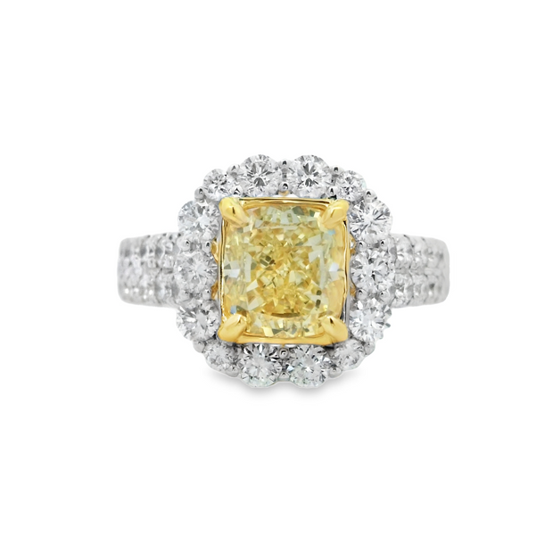 White Gold Fancy Yellow Gold Diamond Halo Ring