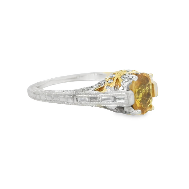 White Gold Yellow Sapphire and Diamond Ring